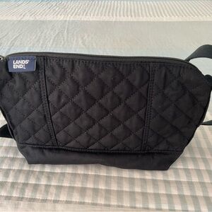 New Lands' End Purse Black Quilted Adjustable Crossbody Shoulder Bag